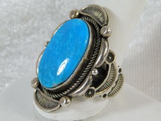 Vtg Navajo R Tom Large Chunky Sterling Silver Turquoise Ring Sz 11 1/2