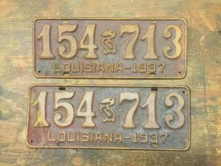 Vintage 1937 Louisiana License Plate Set