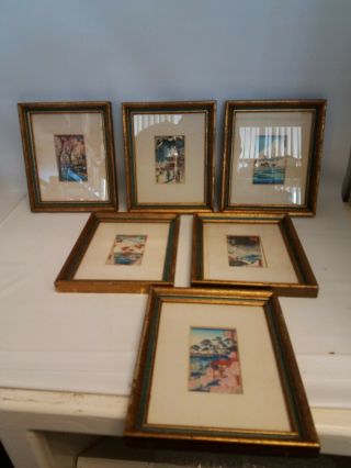 Utagawa Hiroshige Set Of 6 Antique Japanese Miniature Woodblock Prints Framed