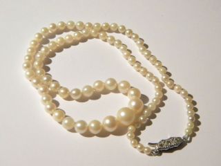 Art Deco Cultured Pearls Necklace 9ct White Gold Platinum Diamonds Clasp