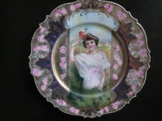 Antique Rs Prussia Porcelain Portrait Plate Keyhole Summer Season Art Nouveau
