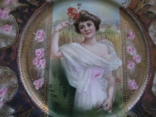 Antique RS Prussia Porcelain Portrait Plate KeyHole Summer Season Art Nouveau 2