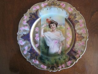 Antique RS Prussia Porcelain Portrait Plate KeyHole Summer Season Art Nouveau 8