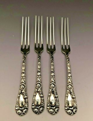Chrysanthemum By Durgin Sterling Silver Set Of 4 Strawberry Forks 4 7/8 ",  Mono
