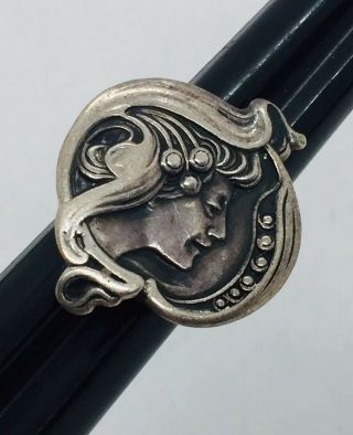 Antique Art Nouveau Lady Sterling Silver Ring Size 5