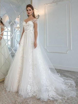 Vintage Lace Beaded Wedding Dresses Cap Sleeves Long Train Custom Bridal Gown 2