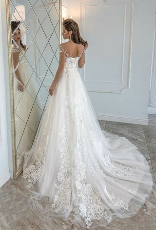 Vintage Lace Beaded Wedding Dresses Cap Sleeves Long Train Custom Bridal Gown 3