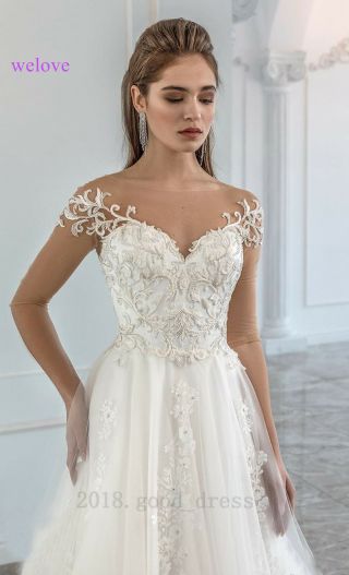 Vintage Lace Beaded Wedding Dresses Cap Sleeves Long Train Custom Bridal Gown 4