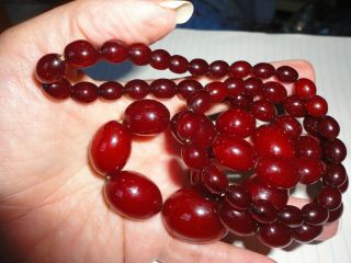 Vintage Dark Cherry Amber Bead Necklace - 65 Grams - 30 Inches Long