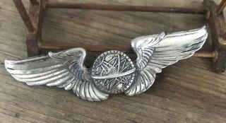 Rare Ww2 United States Air Force Sterling Silver Pilot Navigator 3” Wings Pin