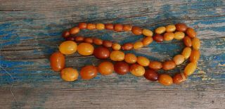 Antique Natural Honey Amber Graduated Polished Bead Necklace 2