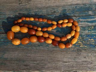Antique Natural Honey Amber Graduated Polished Bead Necklace 7