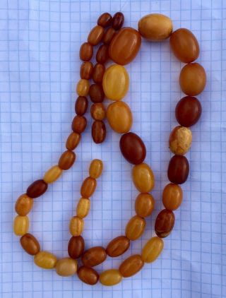 Antique Natural Honey Amber Graduated Polished Bead Necklace 8