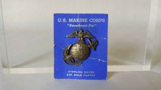 Wwii Hj Sterling Silver Us Marine Corps Sweetheart Pin Brooch Estate Find 1.  25 "