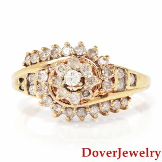 Estate Diamond 14k Yellow Gold Cluster Floral Crossover Ring 5.  4 Grams Nr