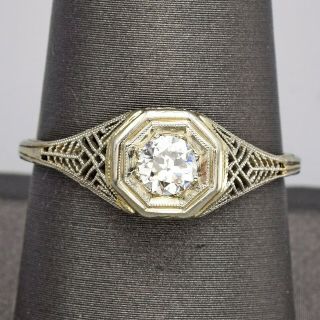 Antique 18k White Gold 0.  36 Ct Diamond Art Deco Filigree Band Ring 2.  3g I/j Vs - 2
