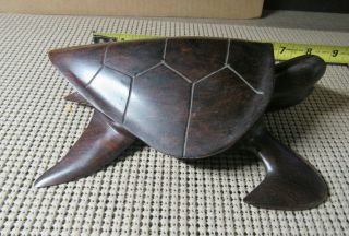 Vintage Hand Carved Iron Wood Sea Turtle Figurine,  7 L X 6 1/2 " W X 2 3/4 Tall