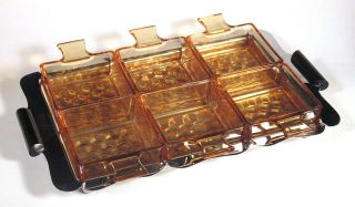 1930s Rare Vintage Krome - Kraft Fostoria American 7 Piece Appetizer Set Amber