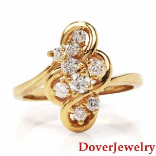Estate Diamond 14k Yellow Gold Cluster Floral Crossover Ring Nr