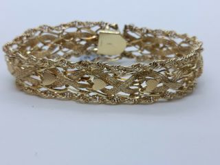 Vintage Estate 14k Yellow Gold Heart Rope Charm Bracelet 24.  6 G 7 " 15 Mm 54151