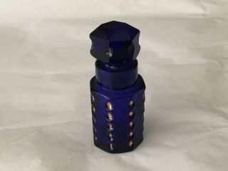 Antique Victorian Cobalt Blue Scent Bottle 2 3/4” Cut And Gilt