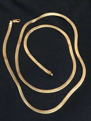 Estate Vintage 14k Solid Gold 24 " Beveled Edge Herringbone Necklace 8.  6 Grams