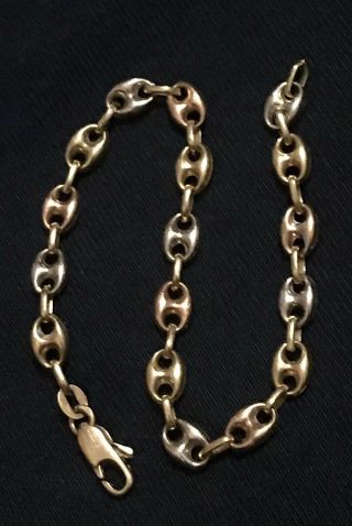 Vintage 18k 750 Solid Tri Color Gold Italian Puff Link 7 3/4 " Bracelet 8 Grams