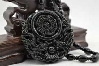 Fine Natural Dark green Hand - carved Chinese Jade Pendant - Necklace Double D 4