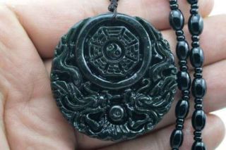 Fine Natural Dark green Hand - carved Chinese Jade Pendant - Necklace Double D 5