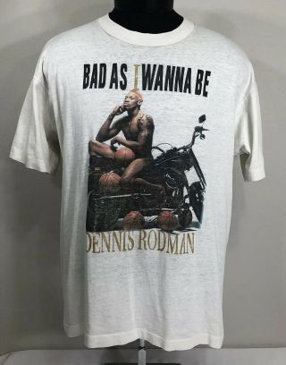 VTG Dennis Rodman T Shirt Bas As I Wanna Be 90s Bulls Book Promo Tee XL 2