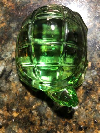 Rare Vintage Signed Baccarat Crystal Green Turtle Paperweight Figurine