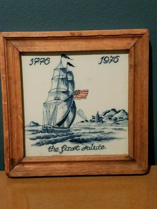 Vintage Tichelaar Tile Hand Painted The First Salute 1776 1976