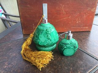 (2) Perfume Bottle Atomizer,  Curt Schlevogt (gablonz) Green Malachite