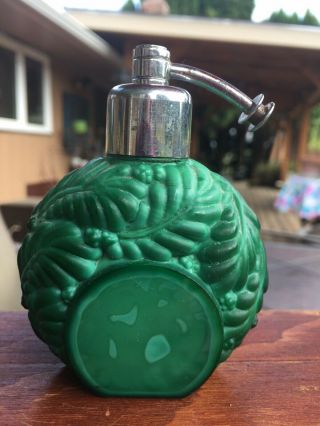 (2) Perfume bottle atomizer,  Curt Schlevogt (Gablonz) Green malachite 3