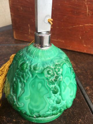 (2) Perfume bottle atomizer,  Curt Schlevogt (Gablonz) Green malachite 5