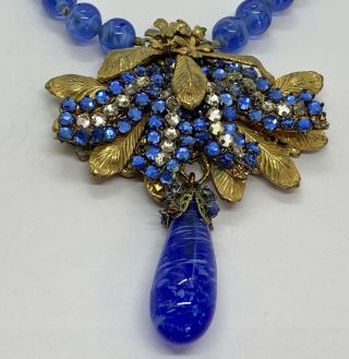 Vintage Signed Miriam Haskell Blue Glass Necklace