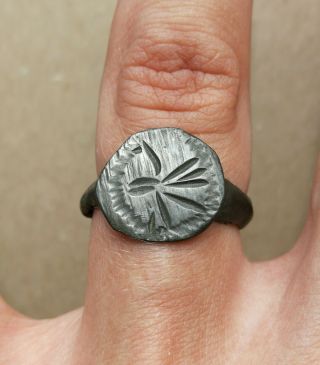 Ancient Viking White Bronze Fabulous Status Ring Runic Ornament Bird Rare