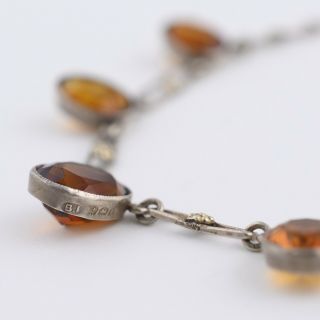 Vtg Art Deco Arts & Crafts Sterling Silver Citrine Necklace Pendant Earrings Set 9