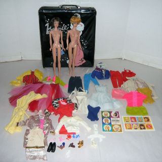 Vintage Mattel Blonde Bubblecut Barbie & Midge Dolls W/clothes,  Access.  & Case