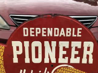 Large Vintage 1930s Pioneer Dealer Seed Ear Corn Farm 42”x30” Metal Sign Iowa 2