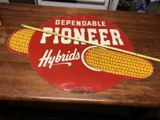 Large Vintage 1930s Pioneer Dealer Seed Ear Corn Farm 42”x30” Metal Sign Iowa 8