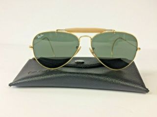 Vintage B&l Ray - Ban Outdoorsman Aviator Sunglasses Sun Gold Rim Made In Usa