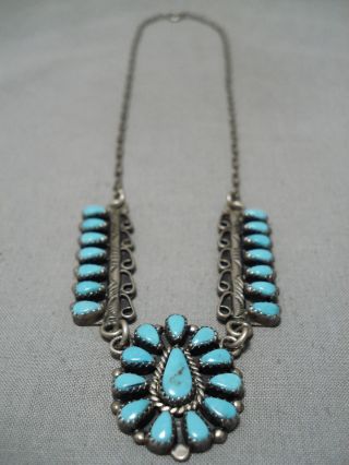 Exquisite Vintage Navajo Sky Blue Turquoise Sterling Silver Boyd Necklace