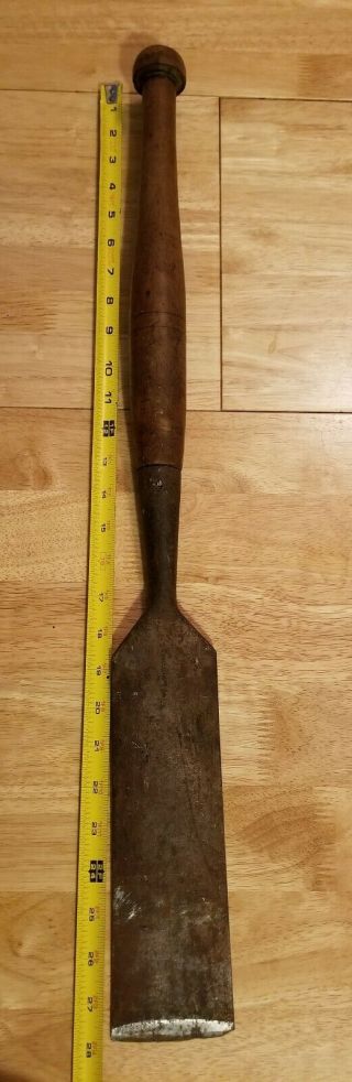 Antique T.  H.  Witherby 3 " Timber Framing Slick Chisel W/ Wood Handle