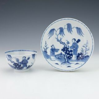 Antique Chinese Porcelain - Blue & White Oriental Figures Tea Bowl & Saucer