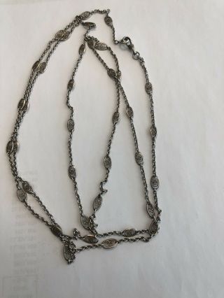 Vtg Antique Victorian 800 Silver Watch Chain Extra Long 59” Necklace