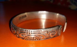 Antique Chinese Qing? Old Pure Silver Signed Bracelet Bangle Bats 1.  2 Oz