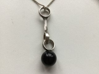 Georg Jensen Sphere Oxidized Sterling Silver Black Agate Pendant Necklace
