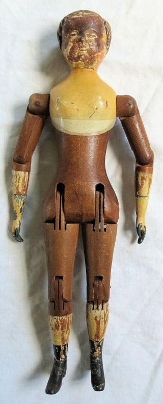 Joel Ellis Jointed Wood & Pewter Doll 12 Inch Old Vtg Antique