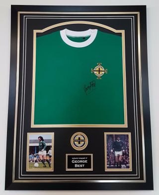 Rare George Best Of Northern Ireland Signed Shirt Autograph Display